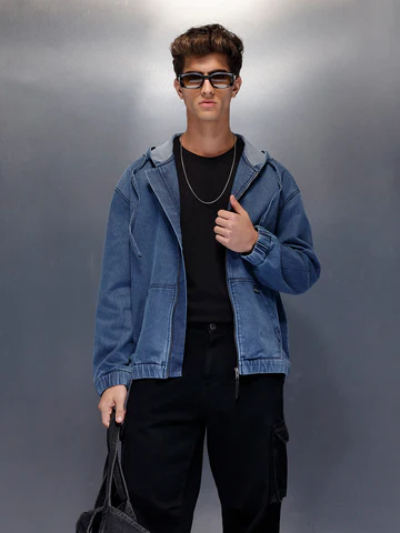 NORULES® Blue Washed Utility Hooded Zip Jacket | Blue