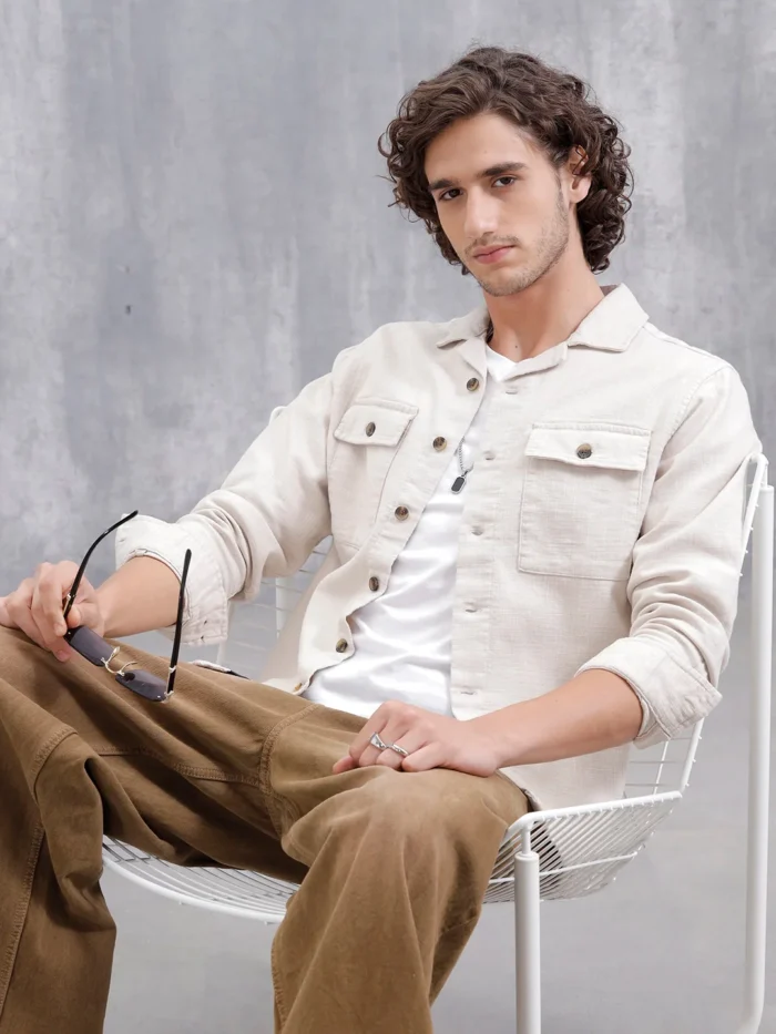 NORULES® Cotton Slub Overshirt In Regular Fit | Beige