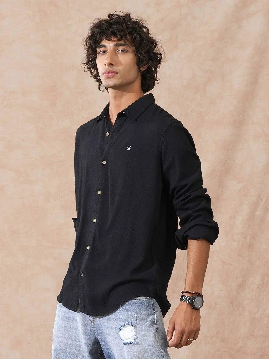 NORULES® Linen Blend Slim Fit Shirt | Black