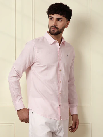 NORULES® Solid Linen Blend Shirt | Pink Men Shirt