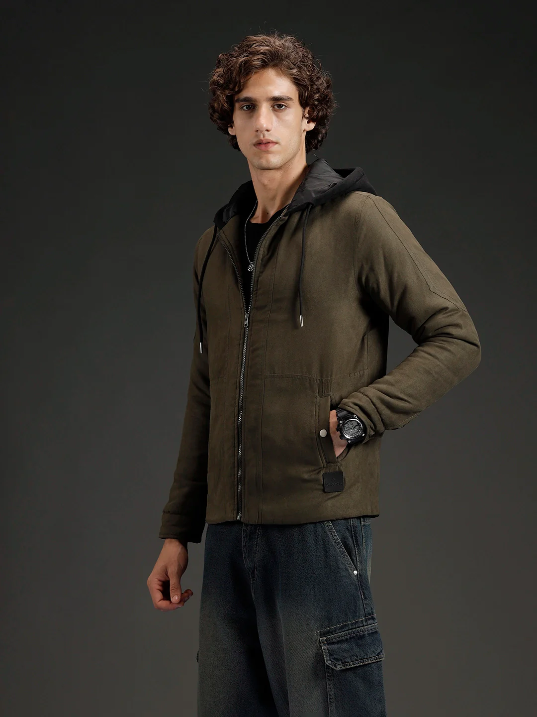 NORULES® Wrogn Men's Slim Fit Hooded Jacket | Olive