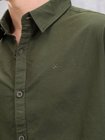 NORULES® Solid Regular Fit Cotton Shirt | Olive