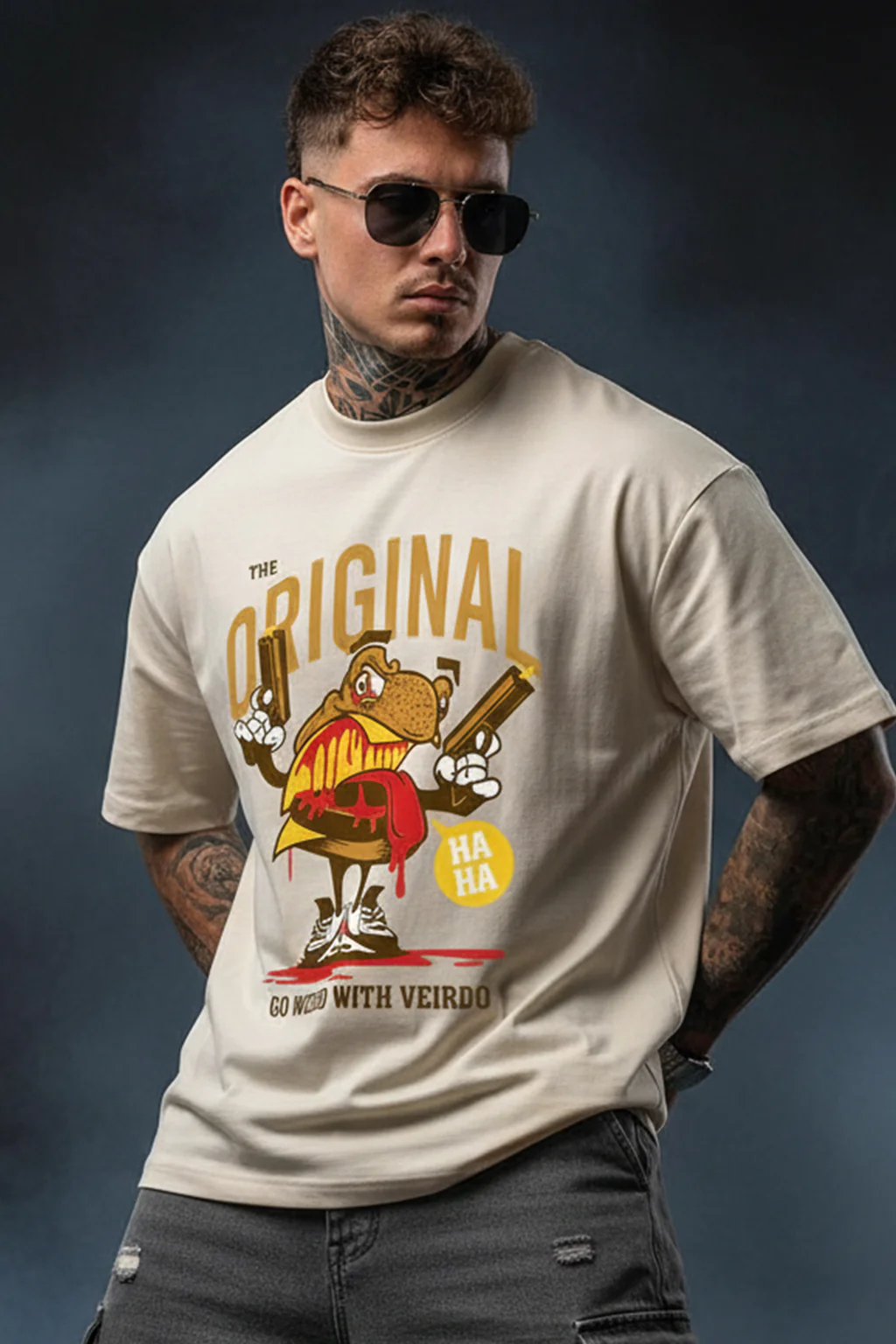 Originals Beige Oversized Graphic Printed T-shirt