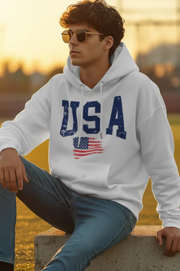 USA White Front Graphic Printed Oversized Hoodie