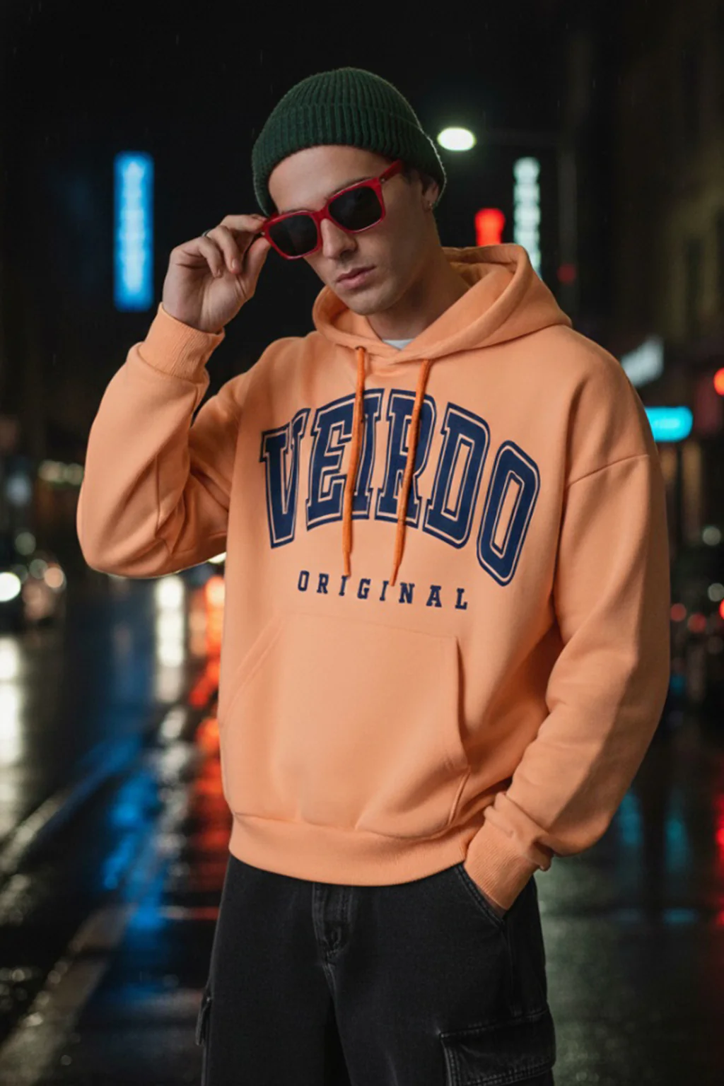 Original Orange Front Printed Oversized Hoodie