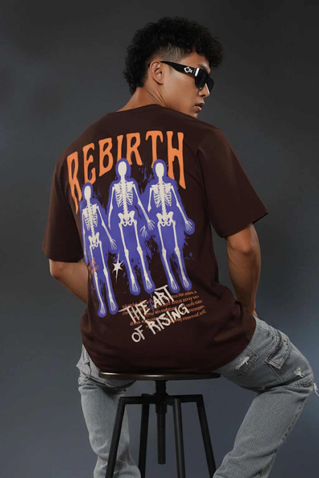 Rebirth Brown Oversized Graphic Printed T-shirt