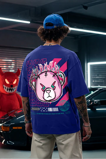Burning Royal Blue Oversized Printed T-shirt